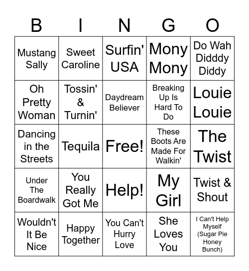 60's Dance Party Bingo Card