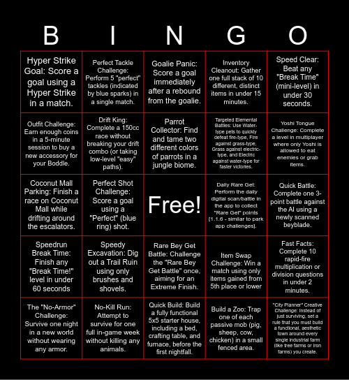 Big Challenges Bingo Card