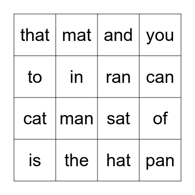 Bingo Words Bingo Card