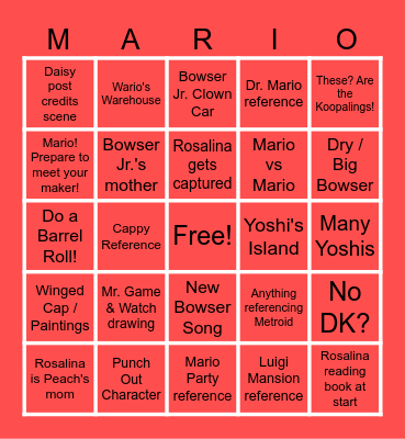 Super Mario Galaxy Movie Bingo Card