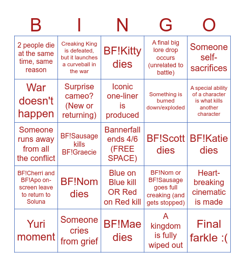 BANNERFALL FINALE BINGO Card