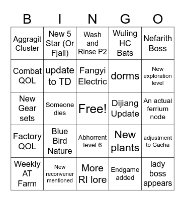 Endfield 1.2 Bingo Card