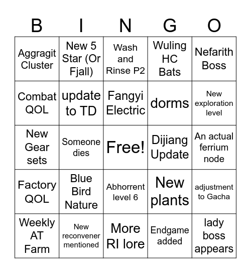 Endfield 1.2 Bingo Card