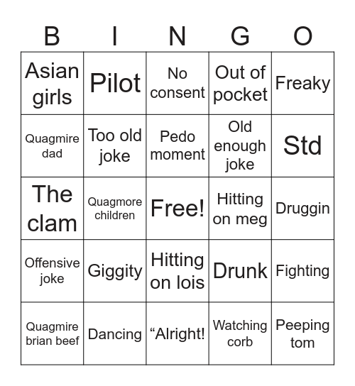 Quagmire Bingo Card