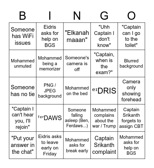 ATPL 2501 Online class Bingo Card