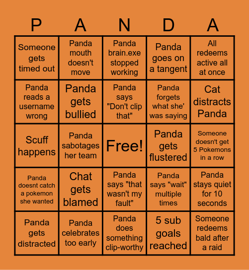 Panda's Subathon Bingo Card