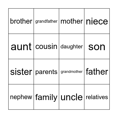 Family Bingo Card
