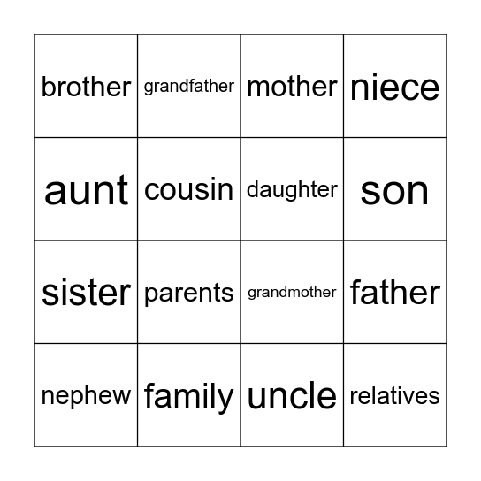 Family Bingo Card