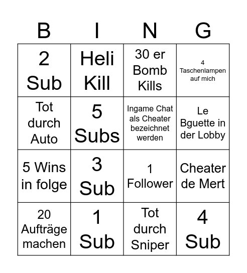 Warzone Bingo Card