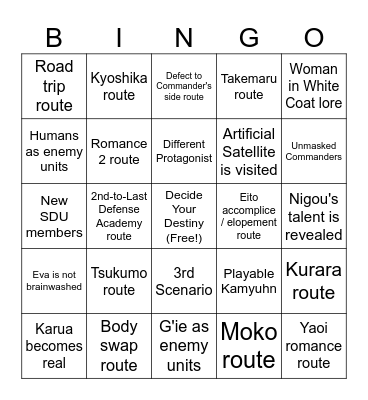 Hundred Line DLC Bingo Card