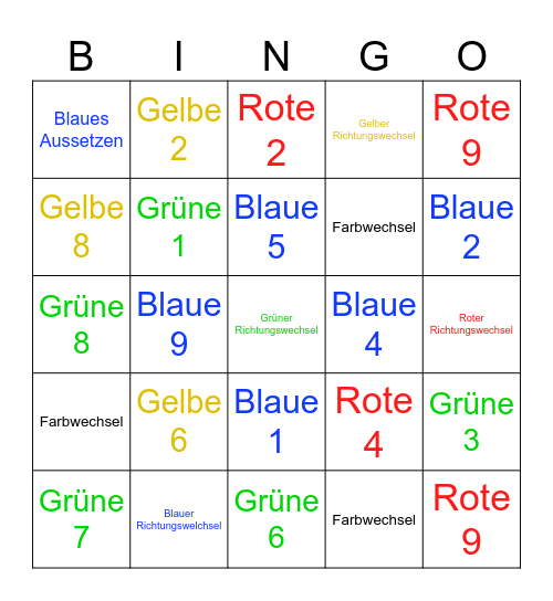 Uno Bingo für alle Decks Bingo Card