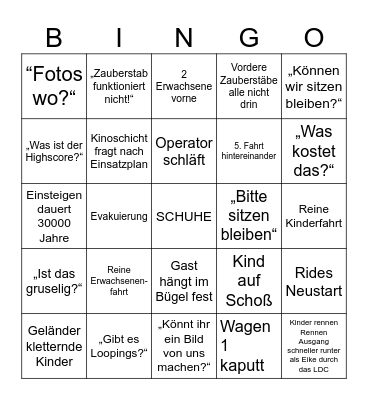 Rides Bingo ULTIMATIV Bingo Card