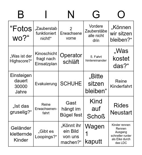 Rides Bingo ULTIMATIV Bingo Card