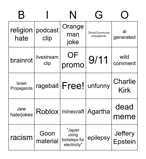Instagram Reel Bingo Card