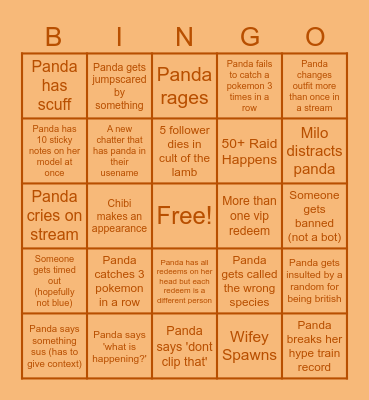 Panda Subathon Bingo Card