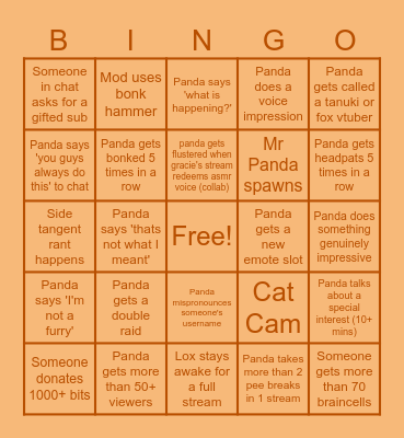 Panda's Subathon Bingo Card