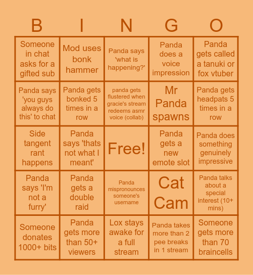 Panda's Subathon Bingo Card