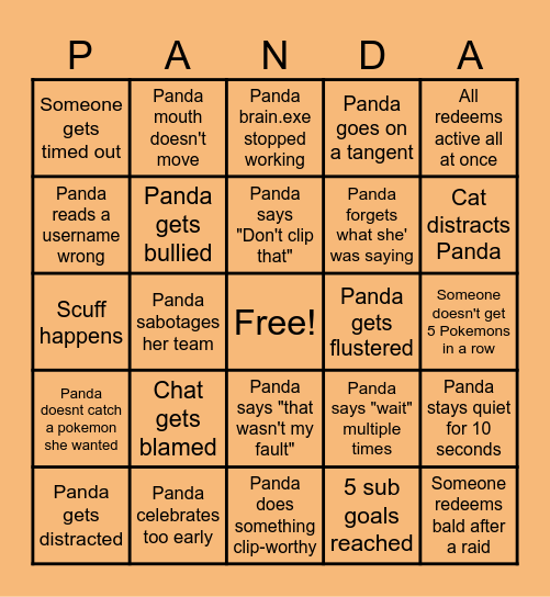 Panda's Subathon Bingo Card