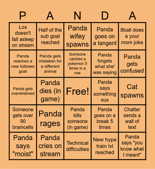 Panda's Subathon Bingo Card