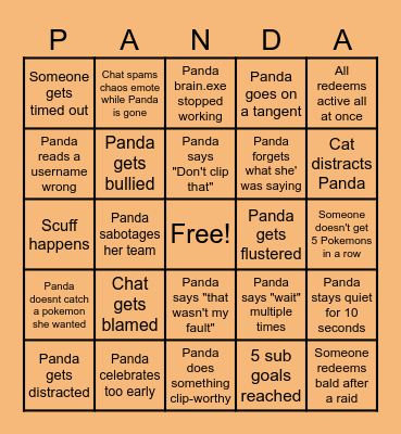 Panda's Subathon Bingo Card