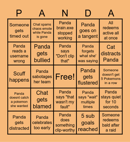 Panda's Subathon Bingo Card