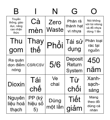 Chung tay giảm thiểu rác thải nhựa HBI-TVA Bingo Card