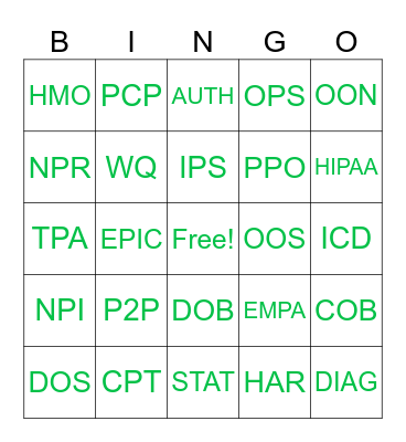 PRE-ACCESS Bingo Card