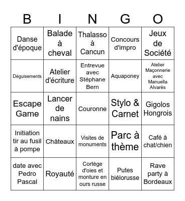 The King's Expectations Bingo Card