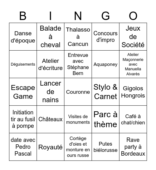 The King's Expectations Bingo Card