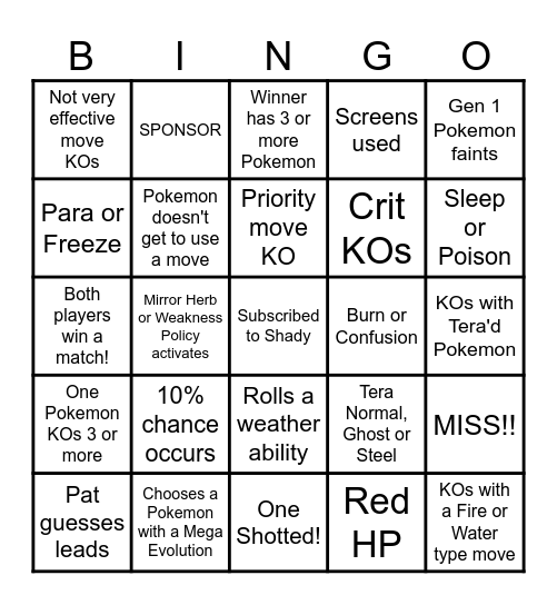 Then we fight bingo Shady Fuse Dice Bingo Card