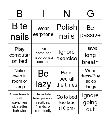 What DON'T Bingo Card