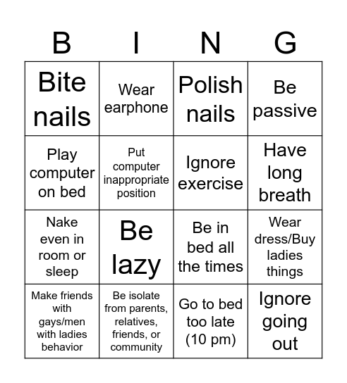 What DON'T Bingo Card