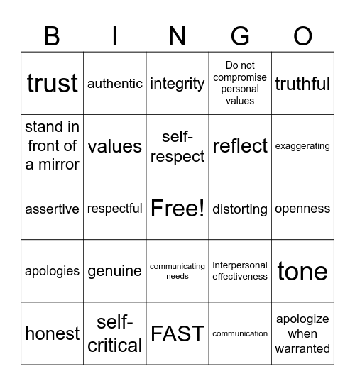 FAST Bingo Card