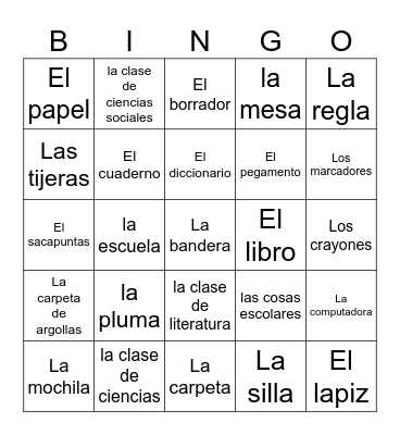 Spanish Bingo Card