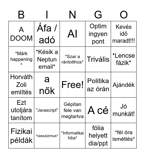 Proginfó Bingó #2 Bingo Card