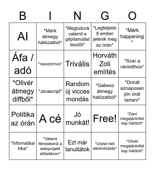 Proginfó Bingó UH #2 Bingo Card