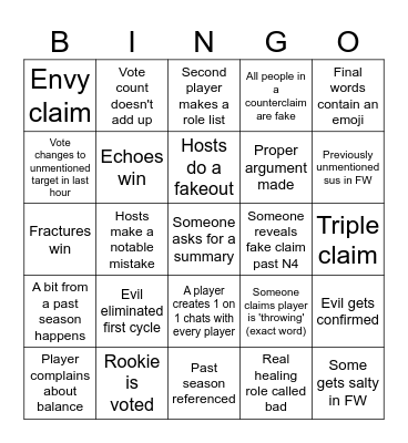 Fractured Bingo Card