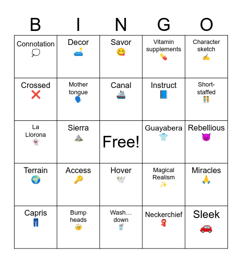 Unit 8 ELA Bingo Card