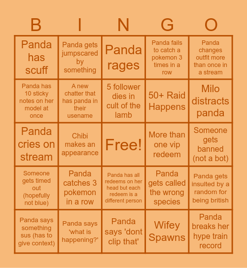 Panda Subathon Bingo Card