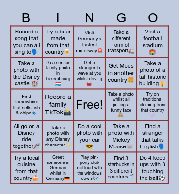 Mills’ Road Trip 2026 Bingo Card
