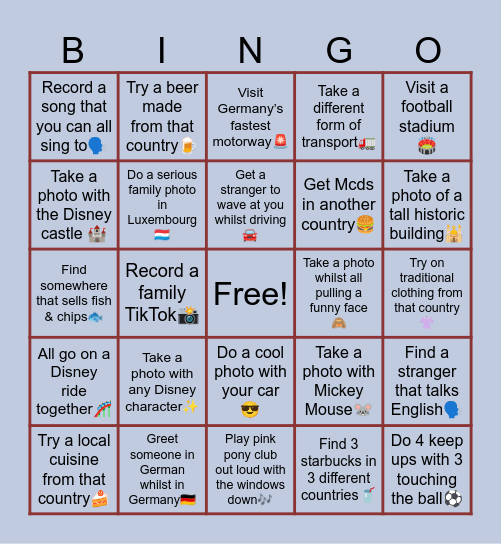 Mills’ Road Trip 2026 Bingo Card