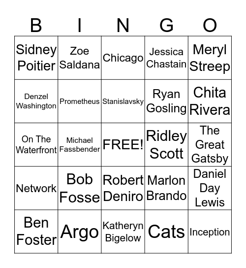 HOLLYWOOD BINGO Card