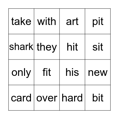 Bingo Words Bingo Card