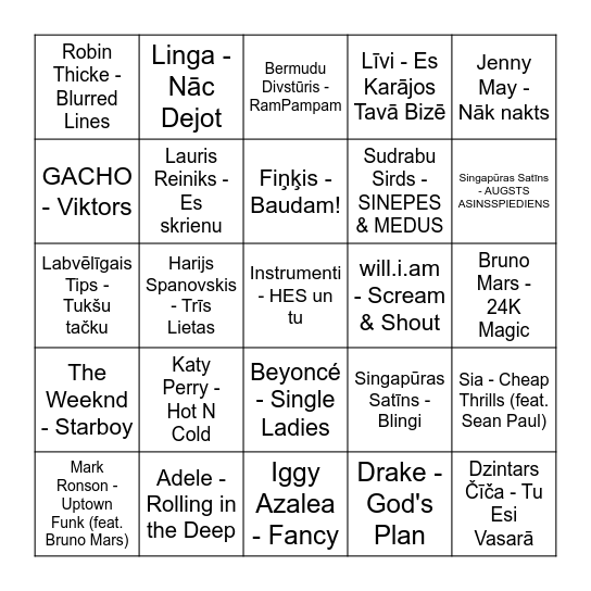 Dziesmu Bingo Card