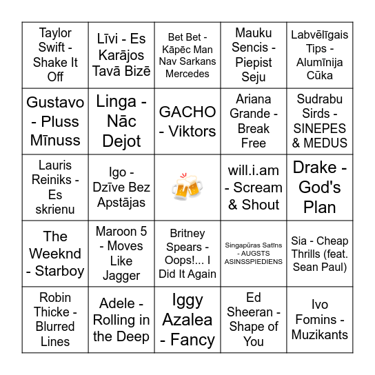Dziesmu Bingo Card