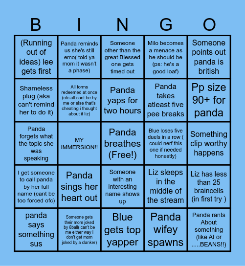 Bingo for normal famous Miss panda demon boss cult master overload spoonda usurper librarian rigger Bingo Card