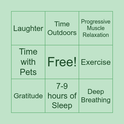 Stress Management Bingo Card