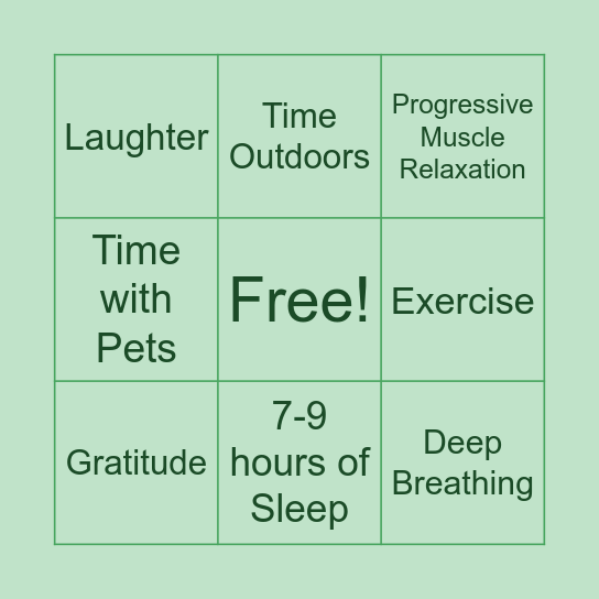 Stress Management Bingo Card