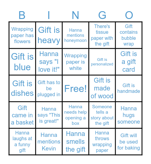 Bridal Shower Bingo Card