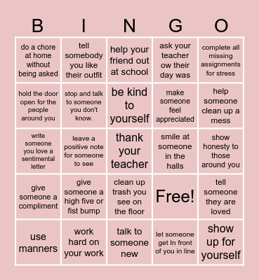 Kindness Week Bingo Card